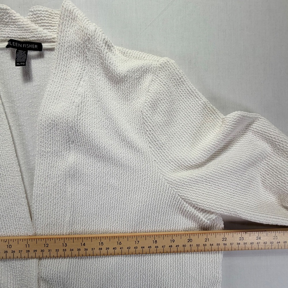 Eileen Fisher White Textured Knit Open Front Cardigan Sweater XL - Picture 5 of 6